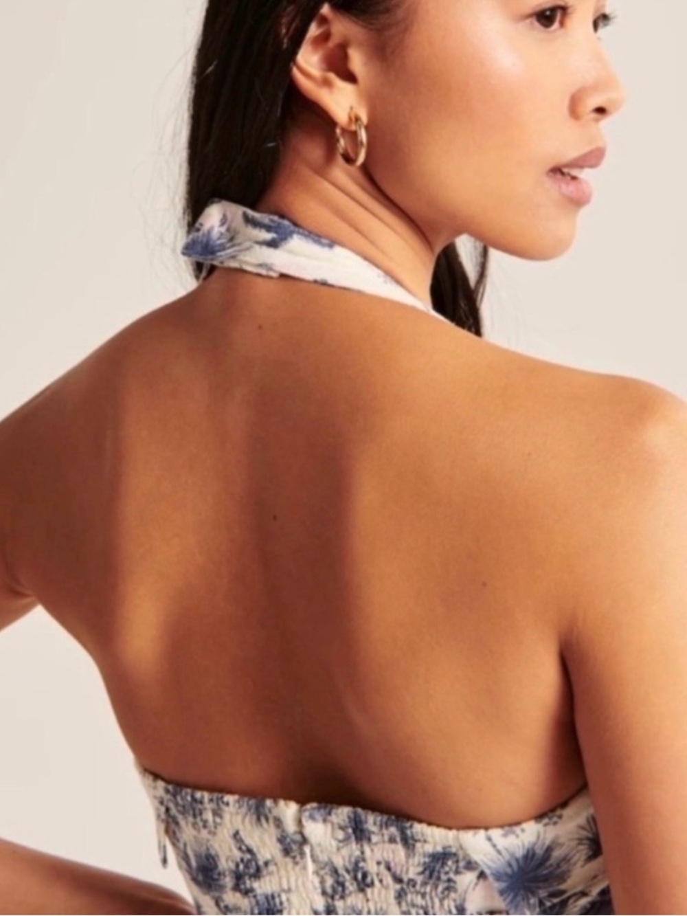 White and Navy Tropical Print Sundress - Picture 2 of 6